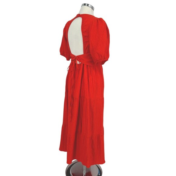 Desigual Open Back Neckline Maxi Dress Puff Sleeve Orange Size Medium - Picture 9 of 14